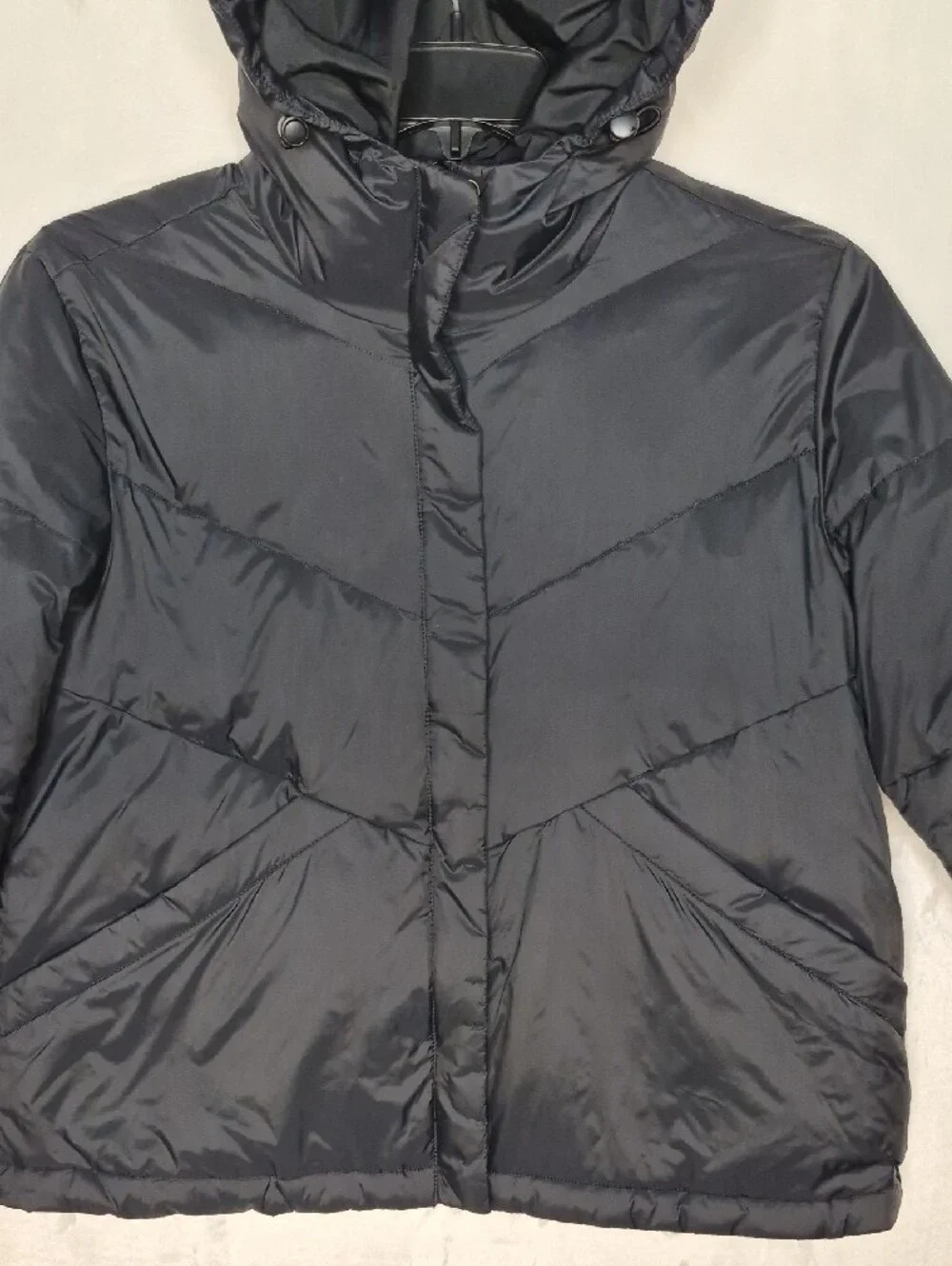 Madewell Hooded Chevron Quilted Short Puffer Jacket Black Small S - Picture 2 of 11